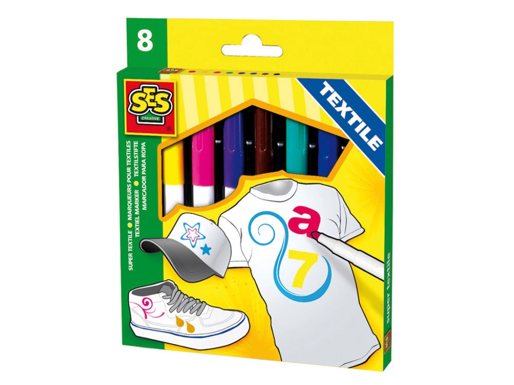 SES СЕС-МАРКЕРИ ЗА ТЕКСТИЛ 8ЦВ. Writing and colouring Textile markers, maxi, 8 colours 8710341002695