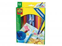 Книжарница - SES СЕС- МОЛИВИ 12 ЦВЯТА Watercolour pencils 12 colours + pens 8710341020811 02081 - цена и описание
